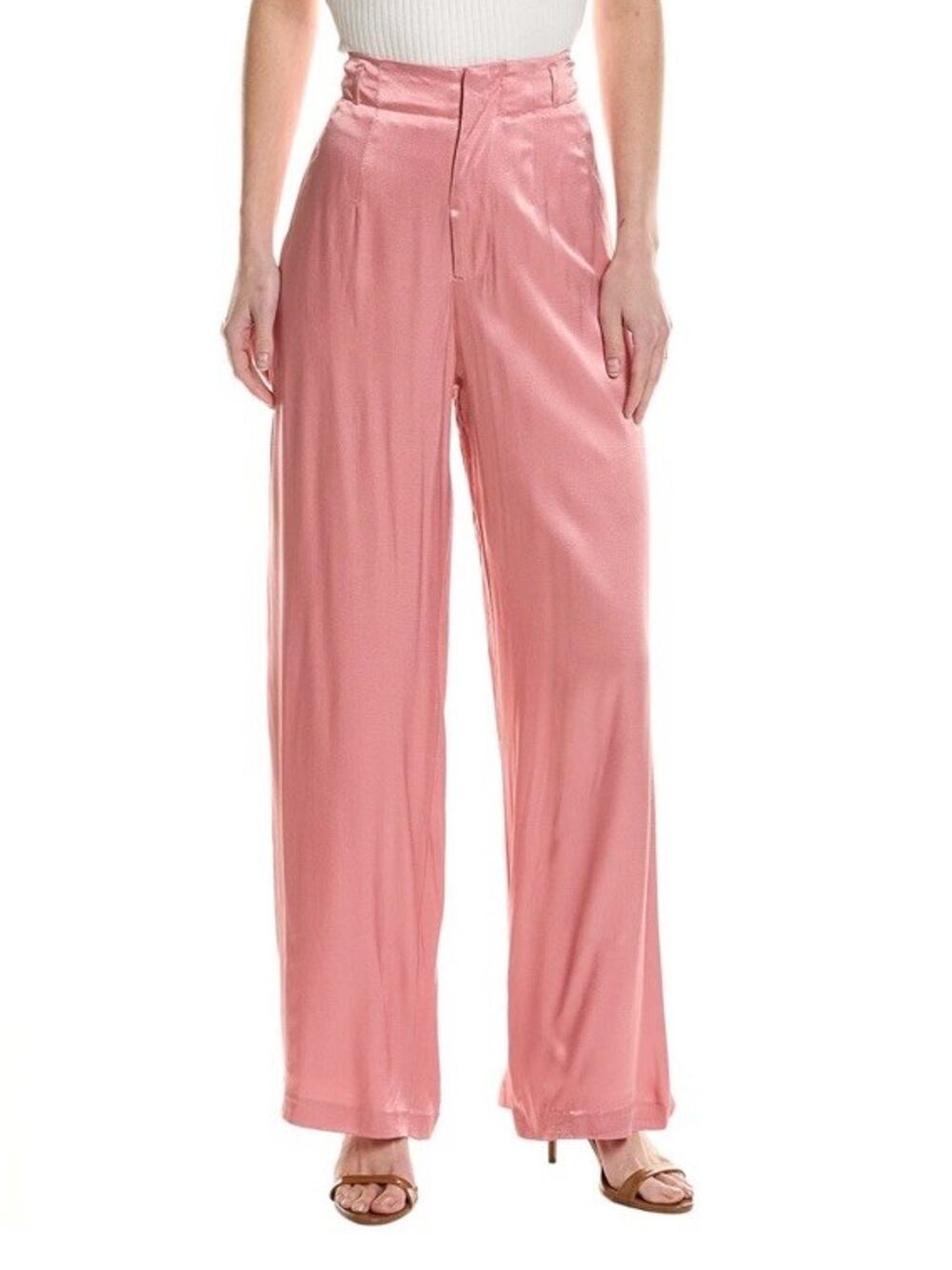 NWT ASTR The Label Beulah Satin Wide Leg Pants High Waist Dusty Rose Pink Size S